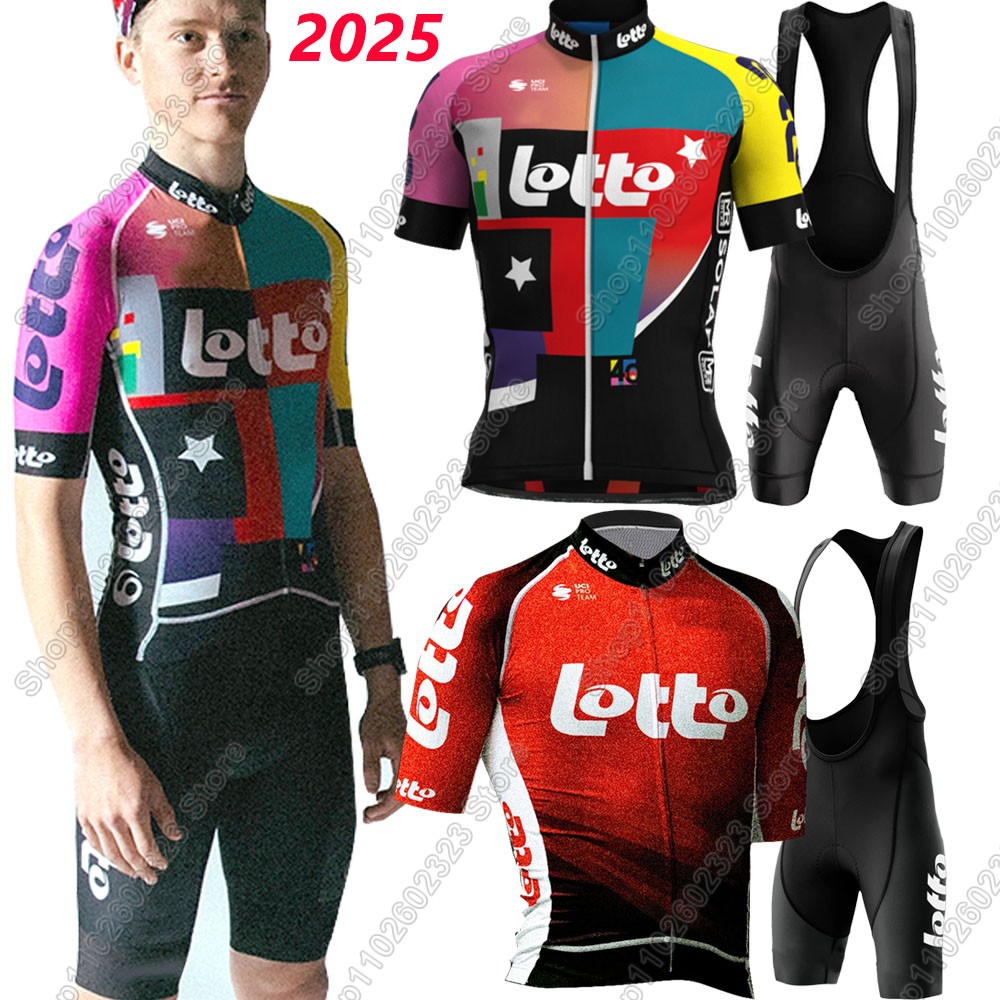 Mountain Biking Uniform - Lotto Team 2025, Radtrikot-Set, Sommer, belgische